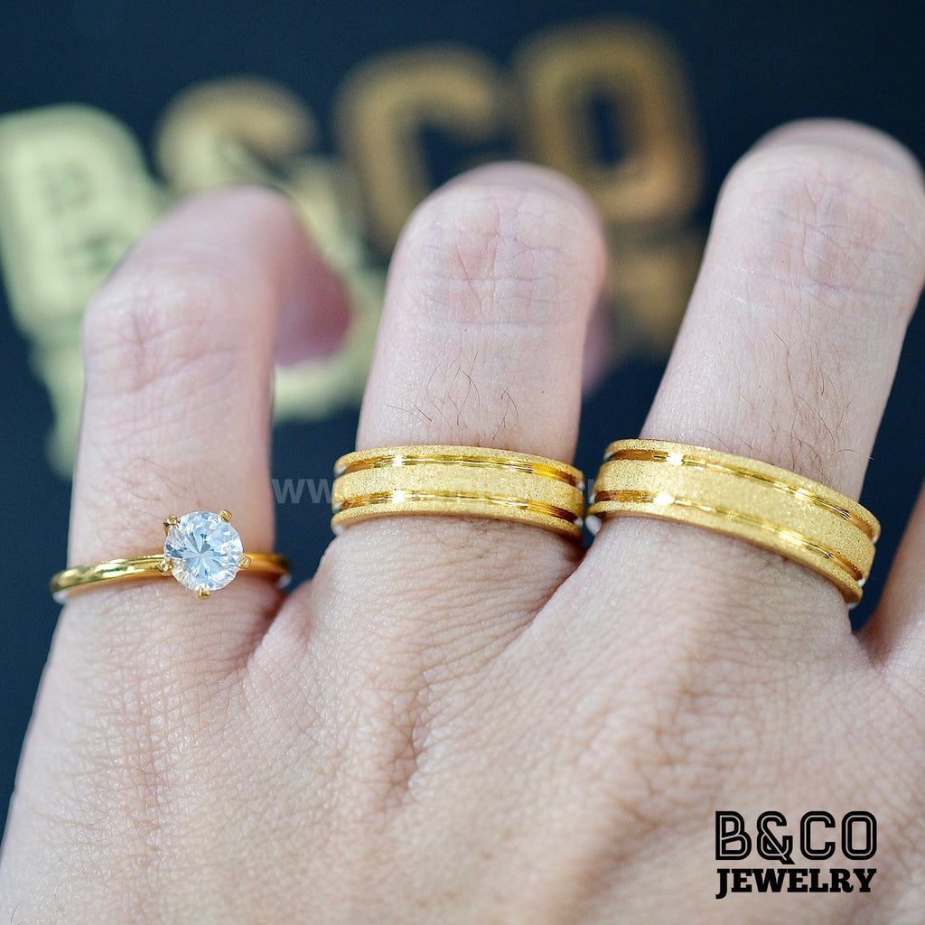 B&Co Jewelry Wedding Band + Engagement Ring Set Lyon Set