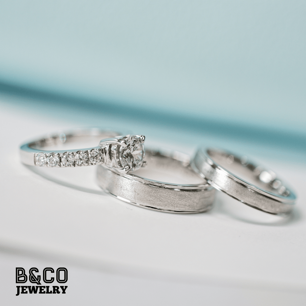 B&Co Jewelry Wedding Band + Engagement Ring Set Miniatura Italia Set