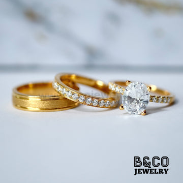 B&Co Jewelry Wedding Band + Engagement Ring Set Mykonos Set