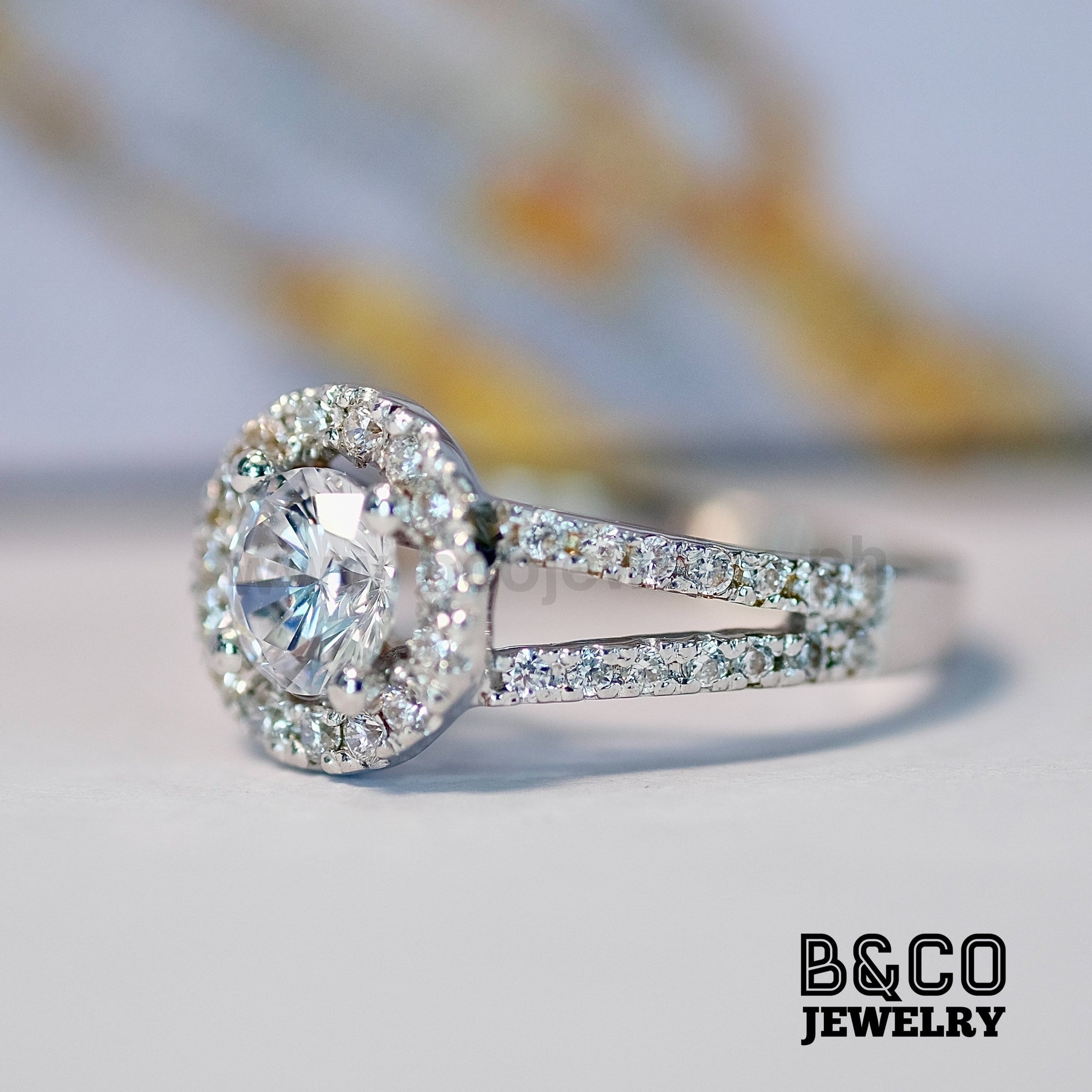 1ct Helsinki Halo Engagement Ring B Co Jewelry