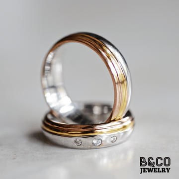 Bratislava Three Tone Wedding Rings - B&Co Jewelry