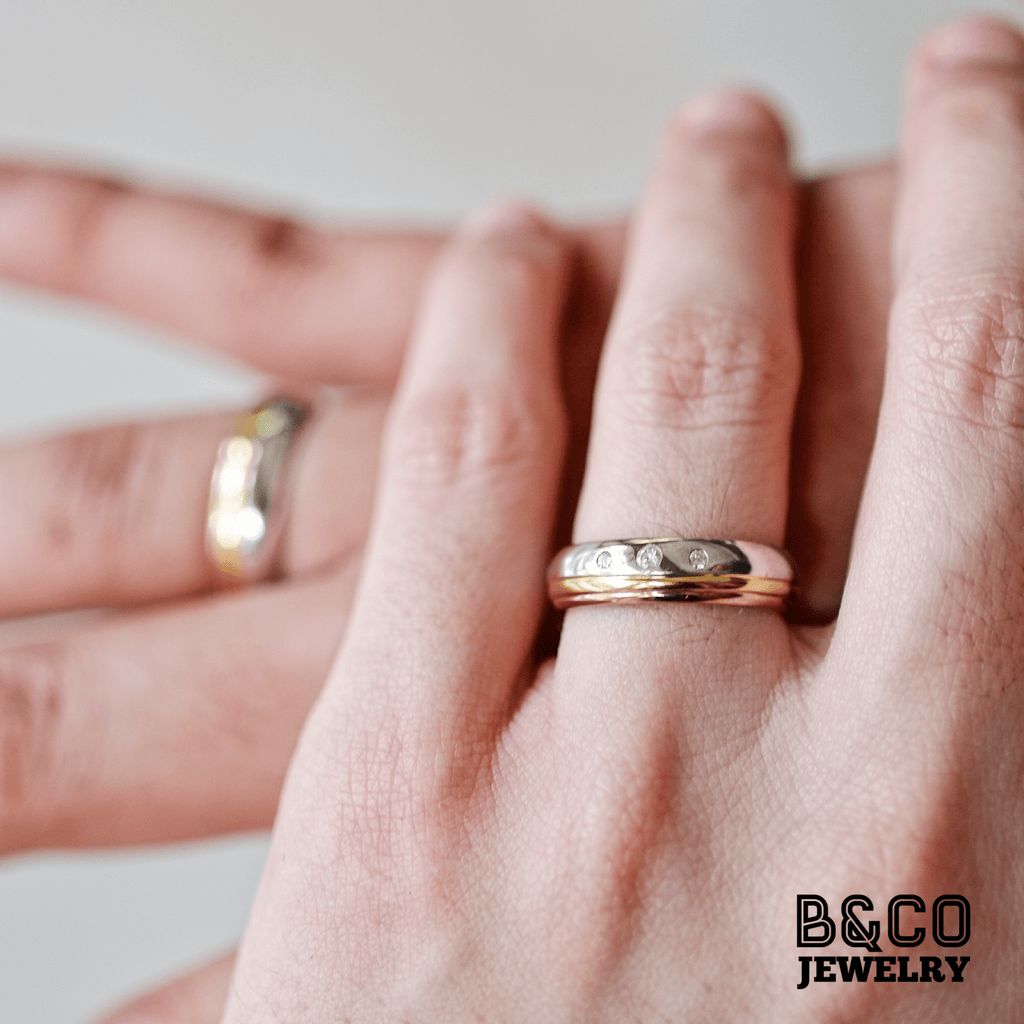 Bratislava Three Tone Wedding Rings - B&Co Jewelry