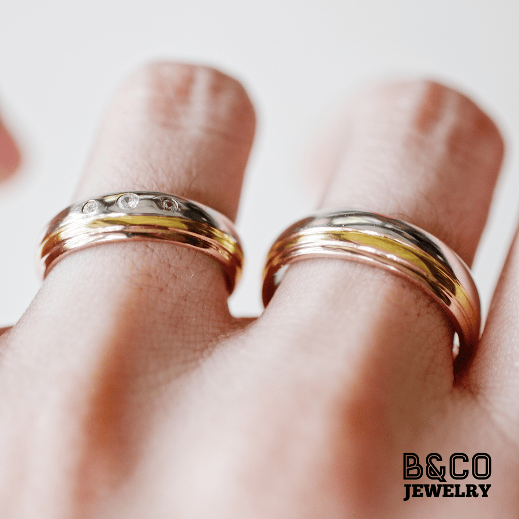 Bratislava Three Tone Wedding Rings - B&Co Jewelry