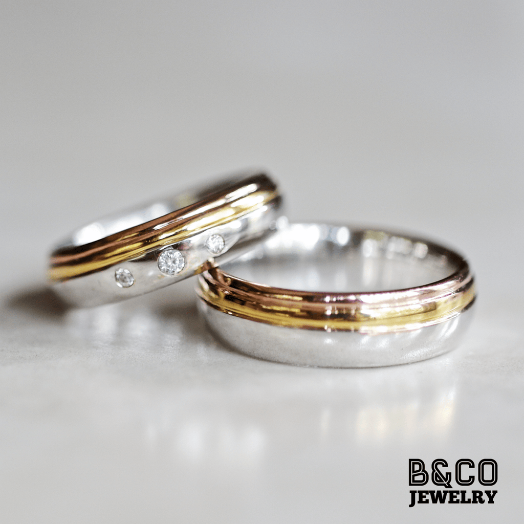 Bratislava Three Tone Wedding Rings - B&Co Jewelry