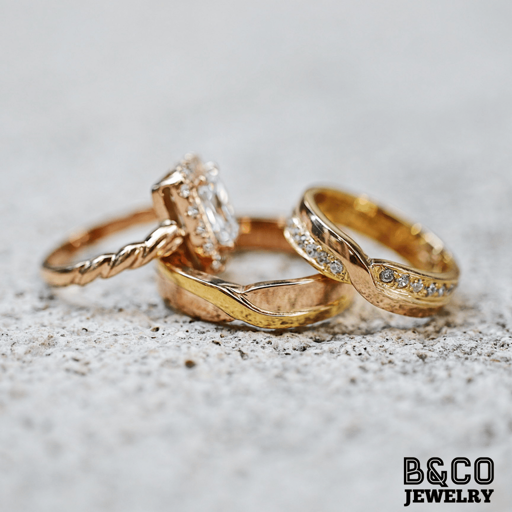B&Co Jewelry Wedding Band + Engagement Ring Set Karnak Set
