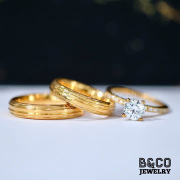 B&Co Jewelry Wedding Band + Engagement Ring Set Toulon Set