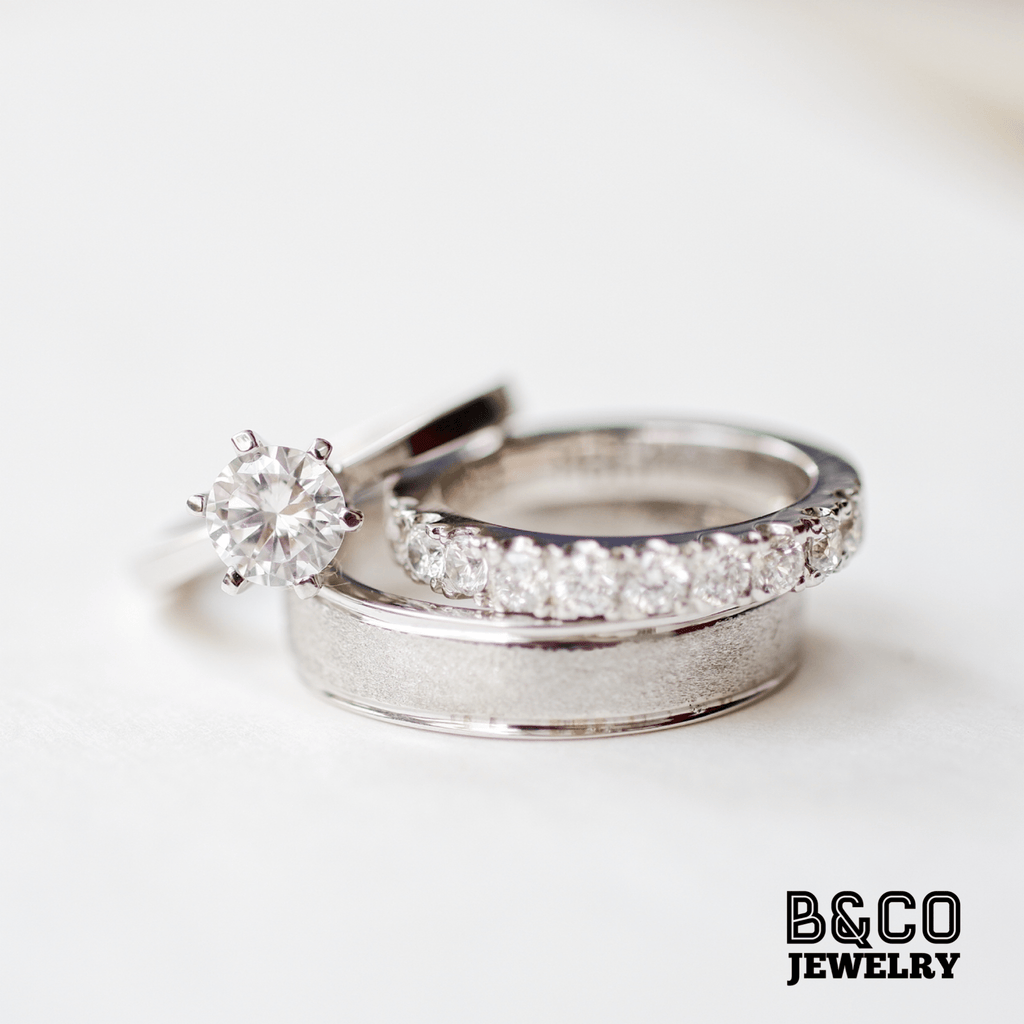 B&Co Jewelry Wedding Band + Engagement Ring Set Vecchio Set