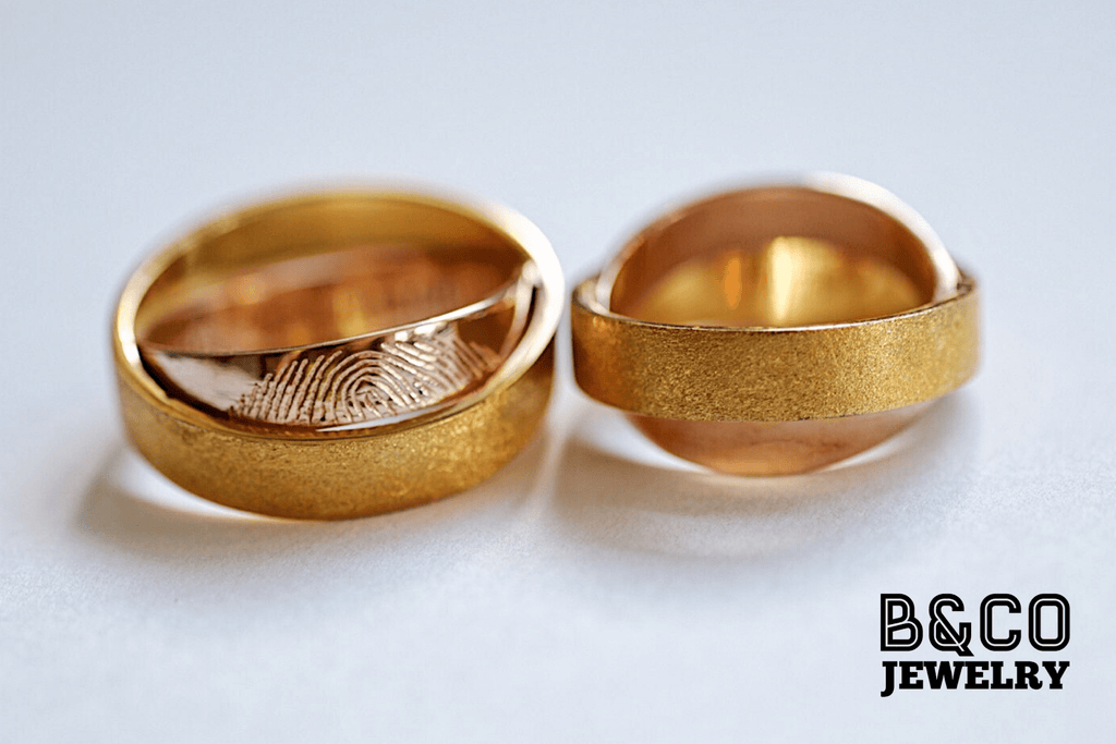 B&Co Jewelry Wedding Ring Fingerprint Duo Band Two Tone Wedding Rings