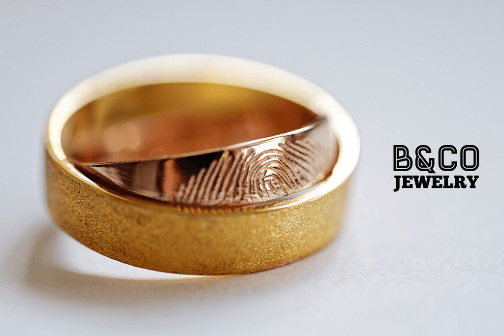 B&Co Jewelry Wedding Ring Fingerprint Duo Band Two Tone Wedding Rings