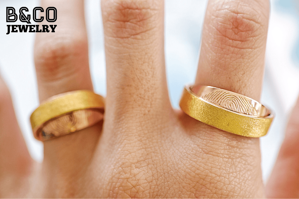 B&Co Jewelry Wedding Ring Fingerprint Duo Band Two Tone Wedding Rings
