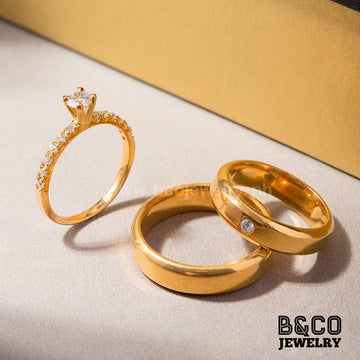 B&Co Jewelry Wedding Band + Engagement Ring Set Biarritz Set