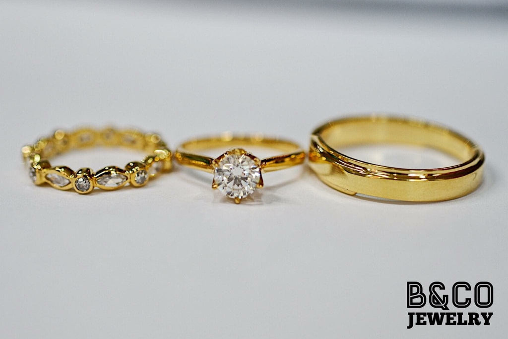 B&Co Jewelry Wedding Band + Engagement Ring Set Delphi Set