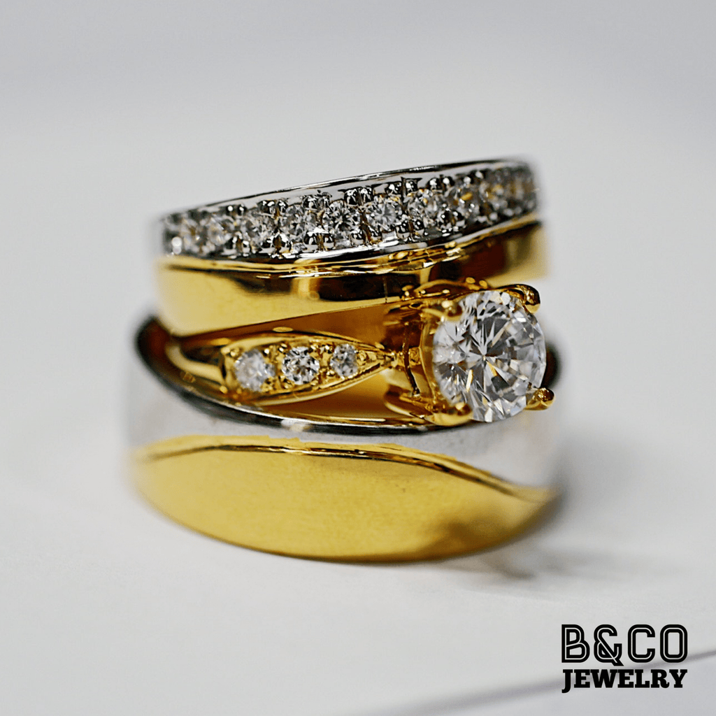 B&Co Jewelry Wedding Band + Engagement Ring Set Cairo x Athens Set