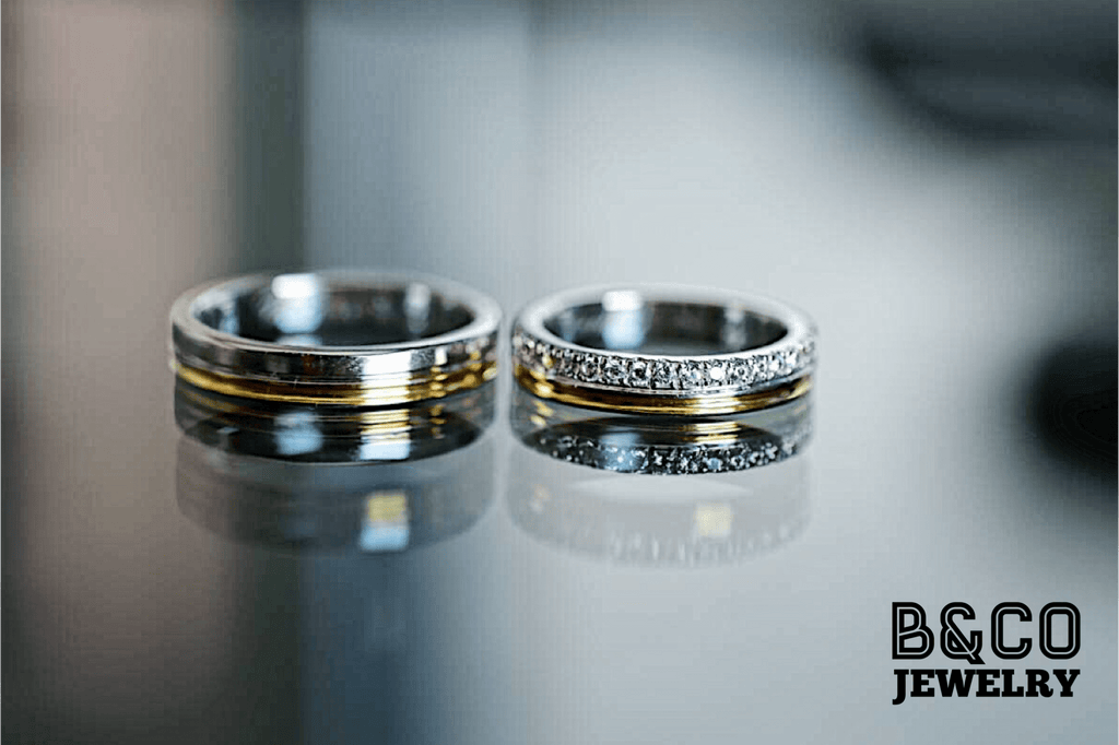 B&Co Jewelry Wedding Ring Arezzo Premier Two Tone Wedding Rings