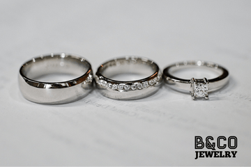 B&Co Jewelry Wedding Band + Engagement Ring Set Asklepios Set