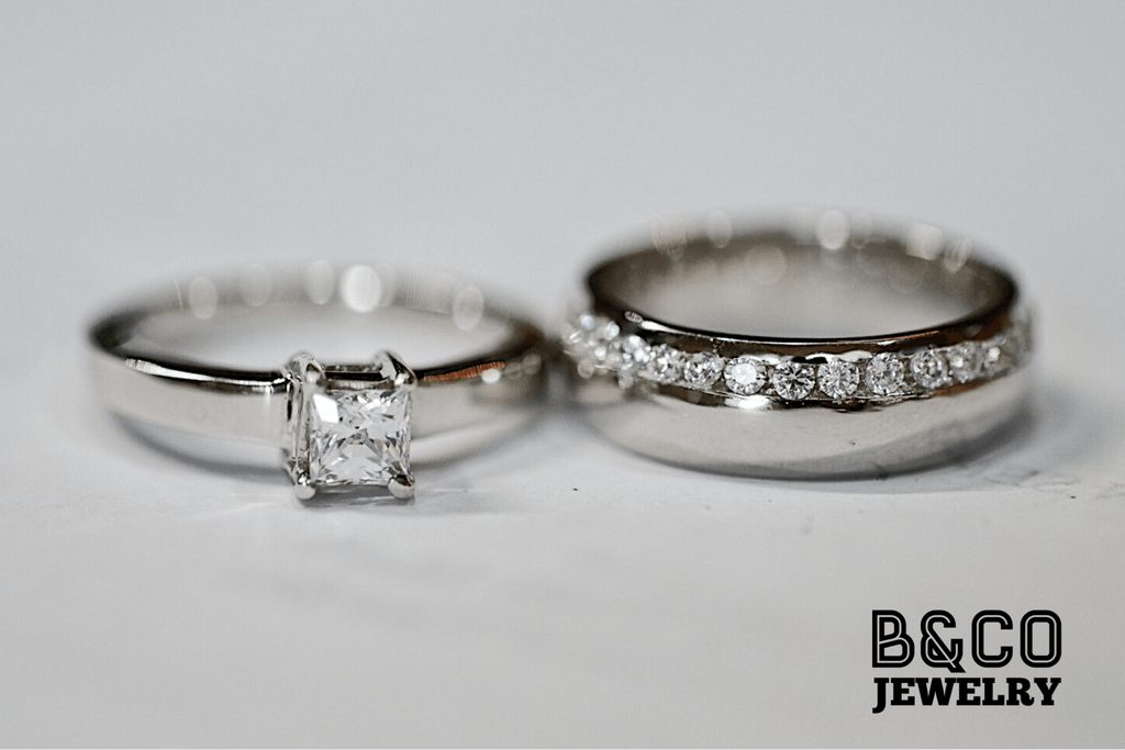 B&Co Jewelry Wedding Band + Engagement Ring Set Asklepios Set