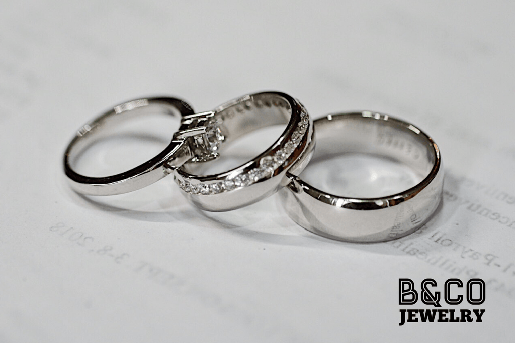B&Co Jewelry Wedding Band + Engagement Ring Set Asklepios Set