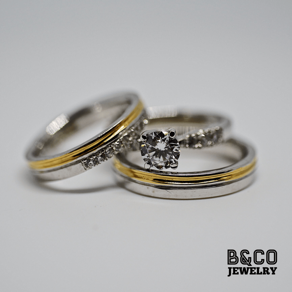 B&Co Jewelry Wedding Band + Engagement Ring Set Arezzo x Athens Set