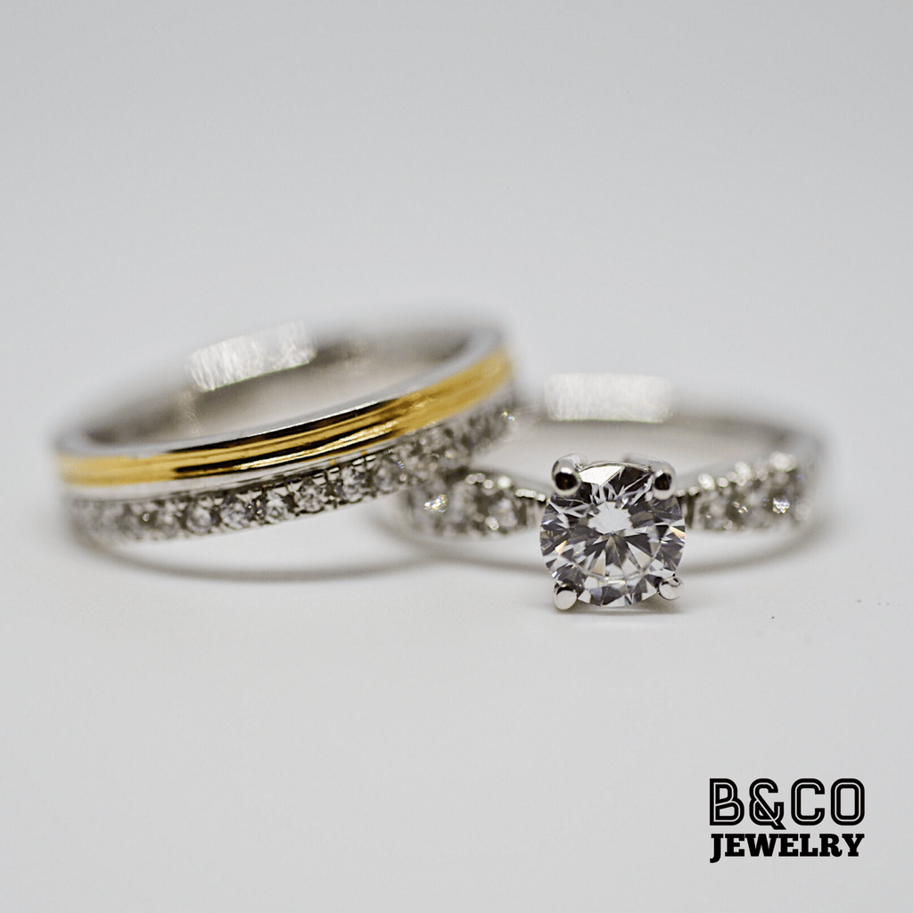 B&Co Jewelry Wedding Band + Engagement Ring Set Arezzo x Athens Set