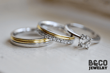 B&Co Jewelry Wedding Band + Engagement Ring Set Arezzo Set
