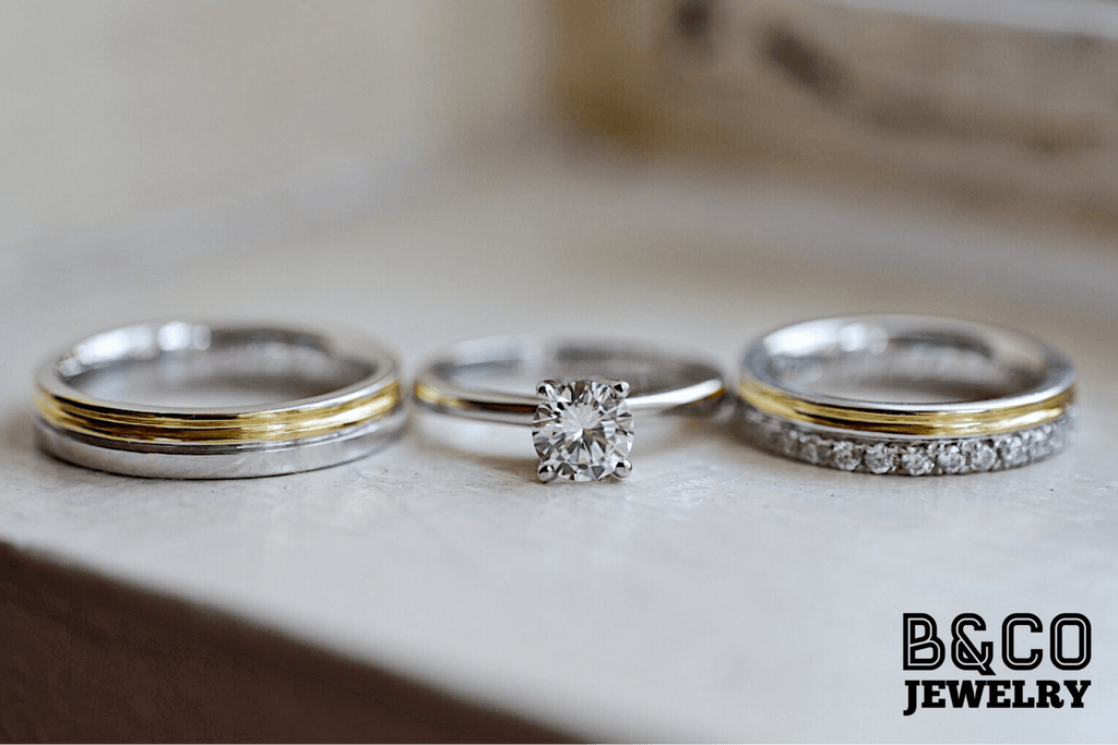 B&Co Jewelry Wedding Band + Engagement Ring Set Arezzo Set