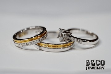 B&Co Jewelry Wedding Band + Engagement Ring Set Arezzo x Athens Set