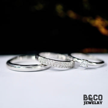 B&Co Jewelry Wedding Band + Engagement Ring Set Chamonix Set