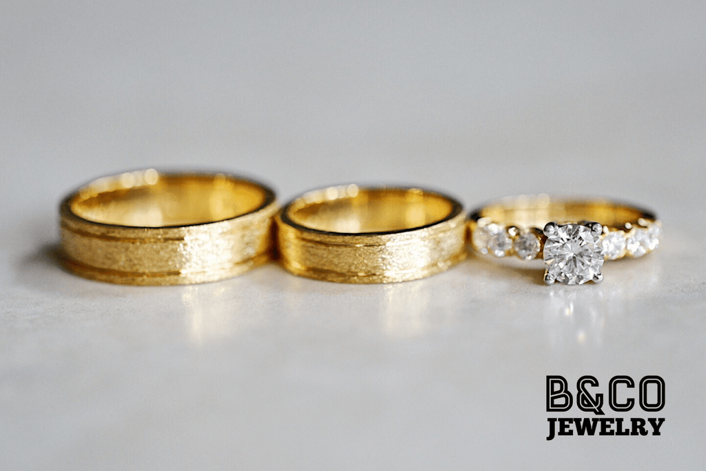 B&Co Jewelry Wedding Band + Engagement Ring Set Milan Set