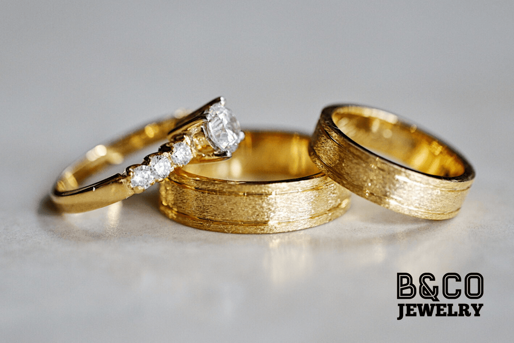 B&Co Jewelry Wedding Band + Engagement Ring Set Milan Set