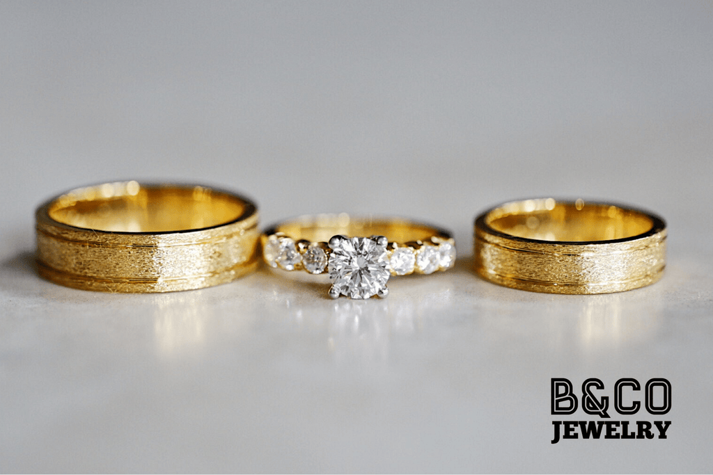 B&Co Jewelry Wedding Band + Engagement Ring Set Milan Set